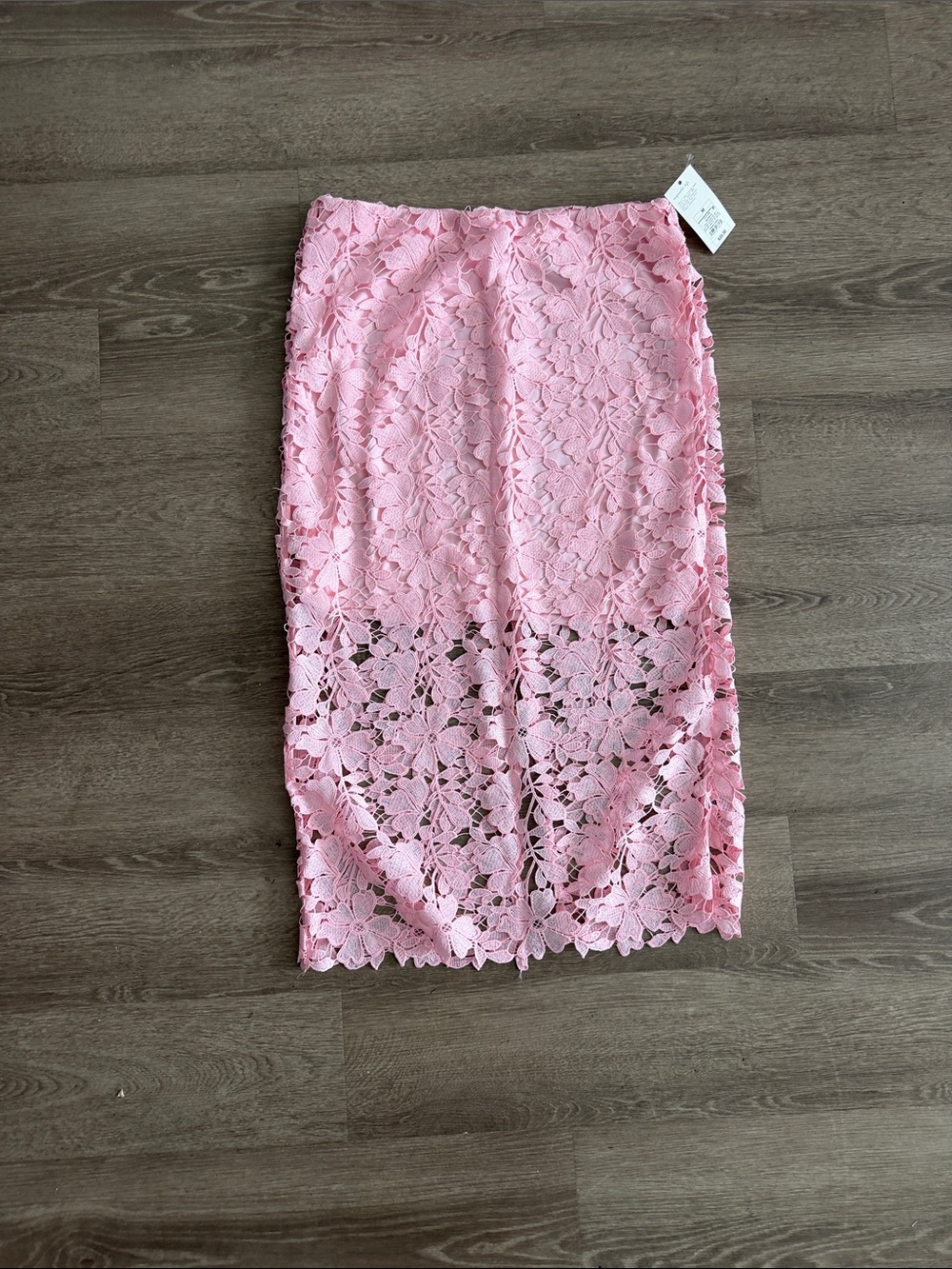 a new day Pink Floral Lace Midi Pencil Skirt